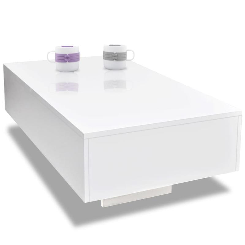Mesa de Centro Branco Brilhante para Sala de Estar – Design Europeu em Madeira e Metal