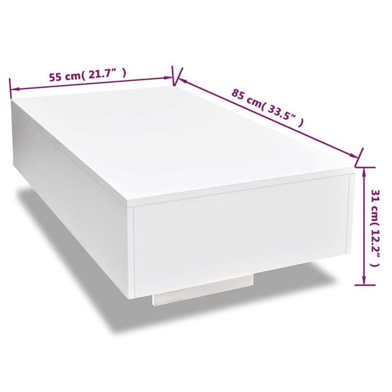 Mesa de Centro Branco Brilhante para Sala de Estar – Design Europeu em Madeira e Metal