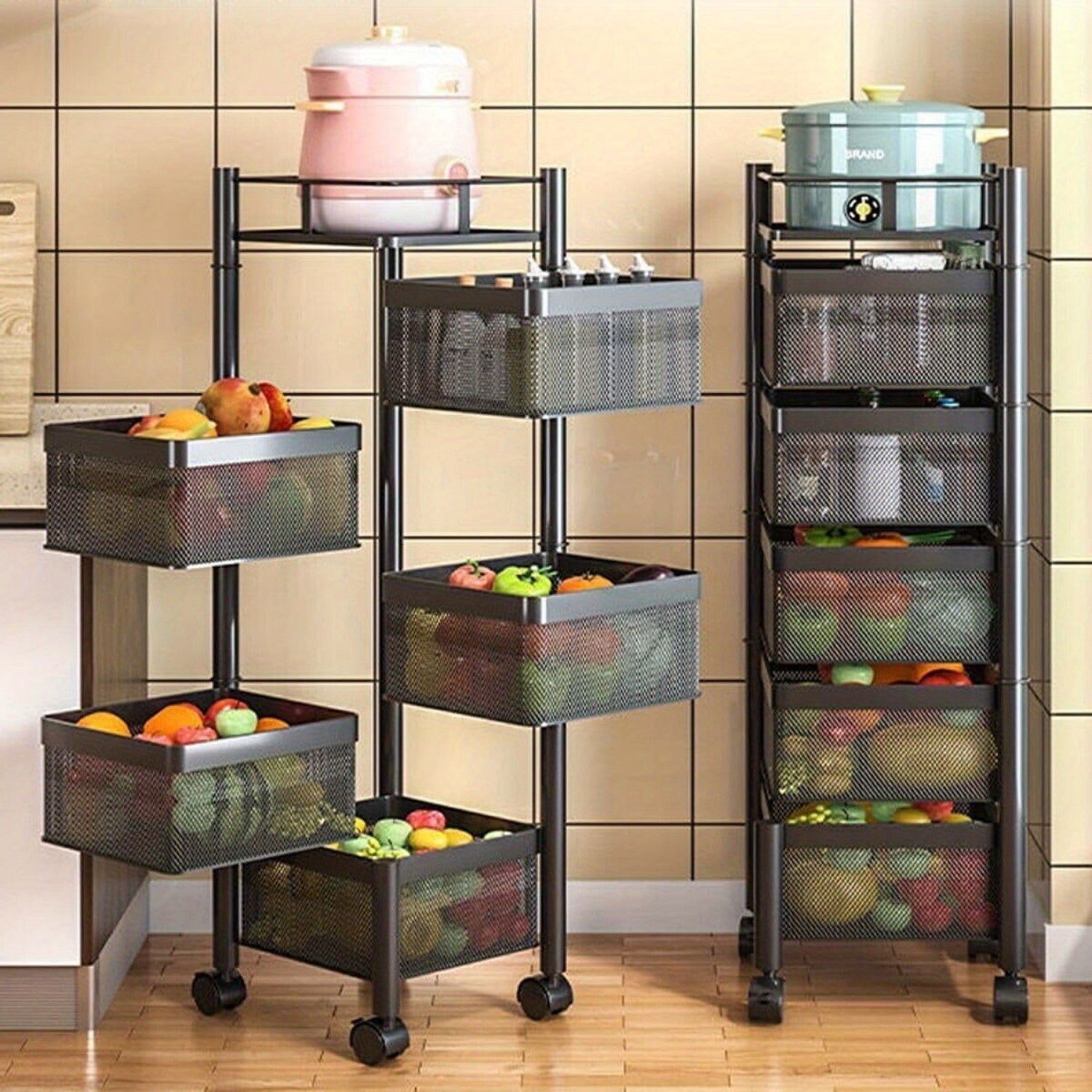 Carrinho de Arrumação Móvel Multifuncional de 5 Níveis em Aço Carbono