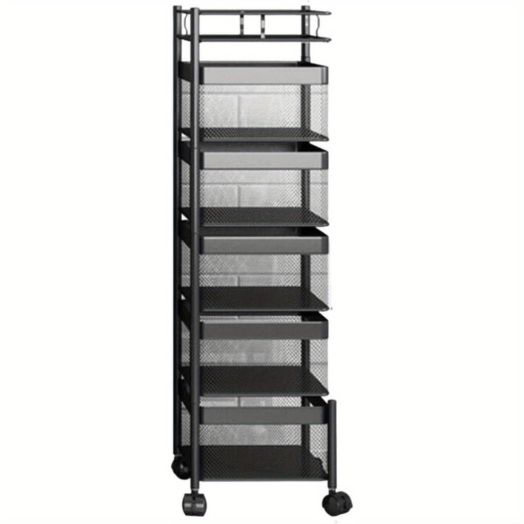 Carrinho de Arrumação Móvel Multifuncional de 5 Níveis em Aço Carbono