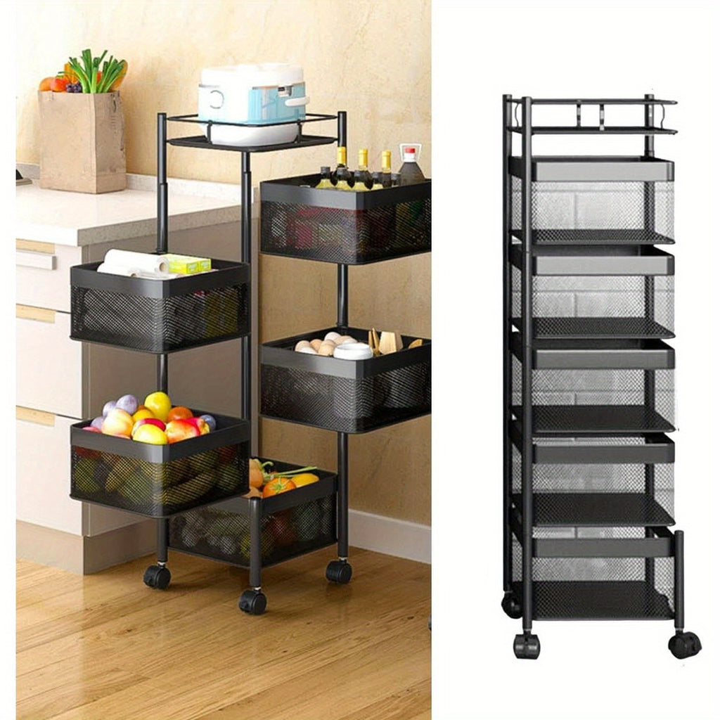 Carrinho de Arrumação Móvel Multifuncional de 5 Níveis em Aço Carbono