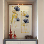 Conjunto 2 Quadros Decorativos em Metal – Folhas de Ginkgo 3D Douradas, 85 × 31 cm