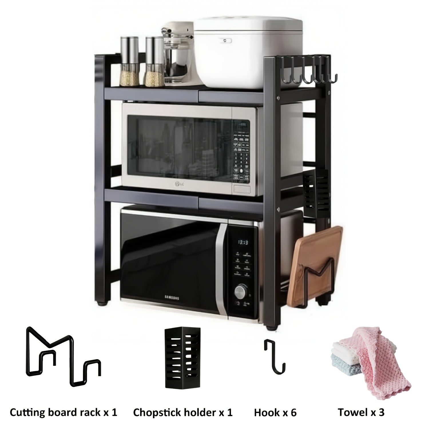 Organizador Extensível para Micro-ondas 3 Níveis em Metal (40-64 cm)