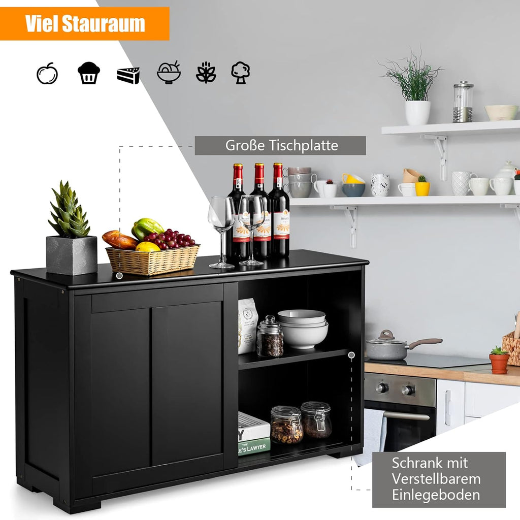 Aparador de Cozinha com Portas de Correr – Móvel Lateral com Prateleira Ajustável 107×33×60 cm