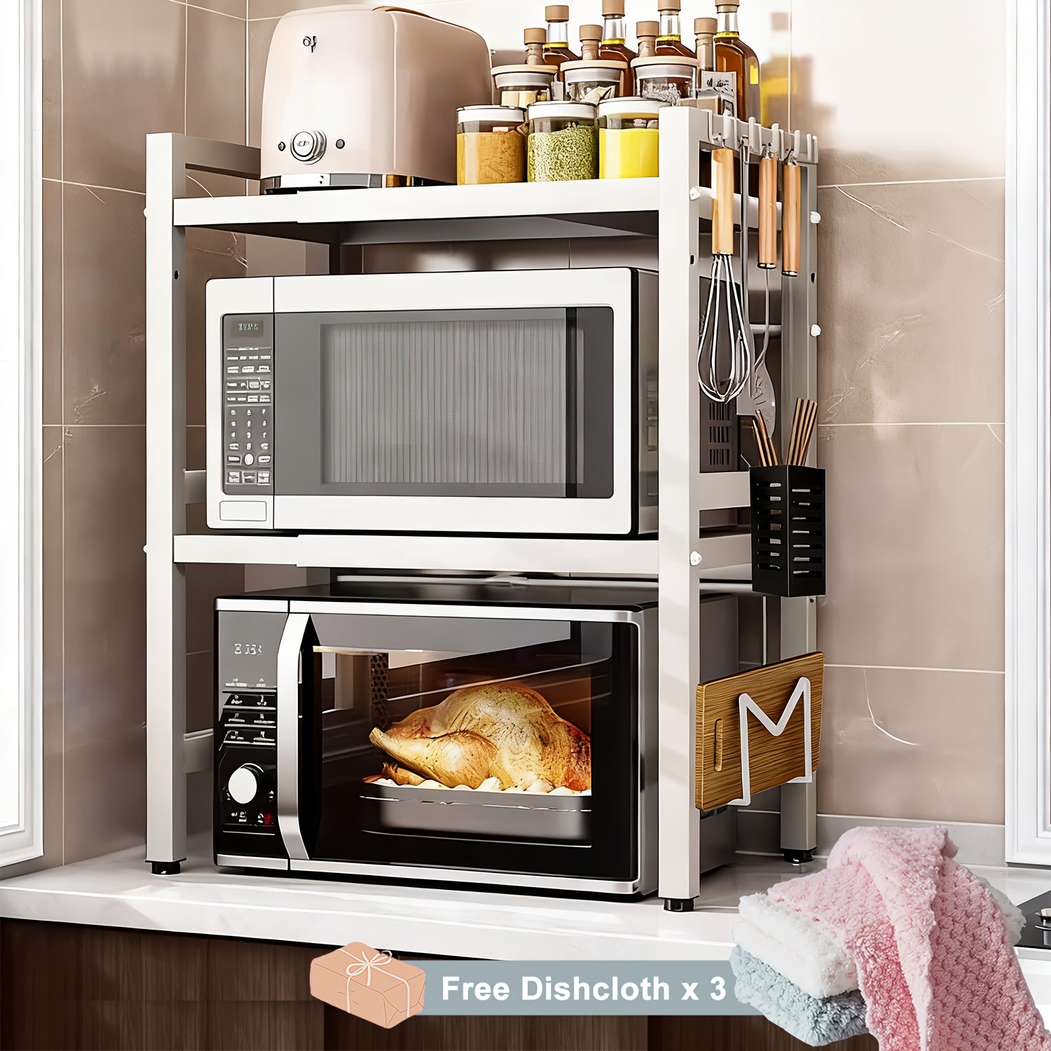 Organizador Extensível para Micro-ondas 3 Níveis em Metal (40-64 cm)