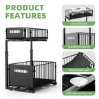 Organizador Deslizante de 2 Níveis para Armários – Aço Carbono Ajustável, Sistema Pull-Out