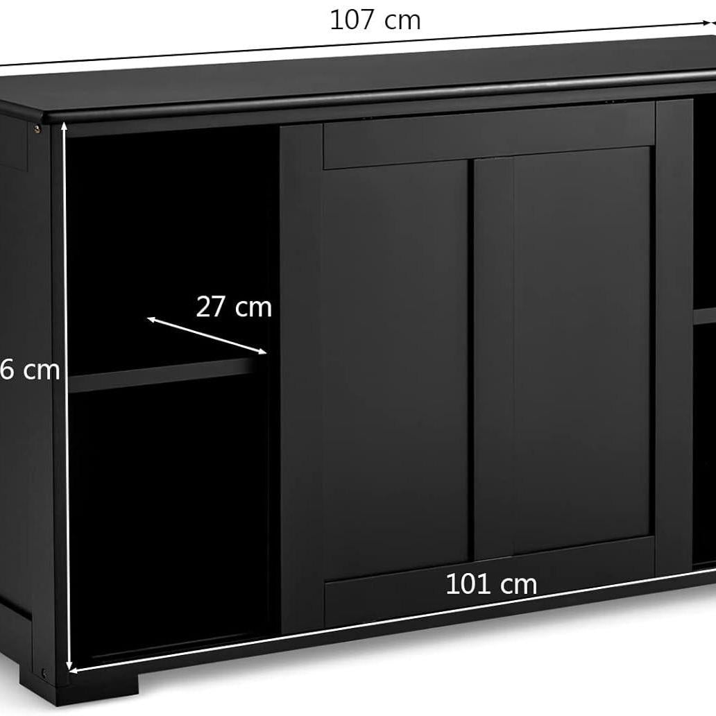 Aparador de Cozinha com Portas de Correr – Móvel Lateral com Prateleira Ajustável 107×33×60 cm