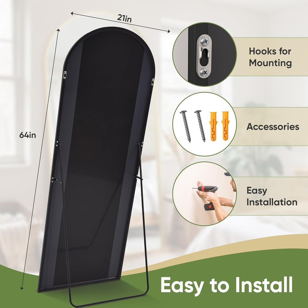 Espelho de Corpo Inteiro Arqueado com Altura Ajustável em Metal