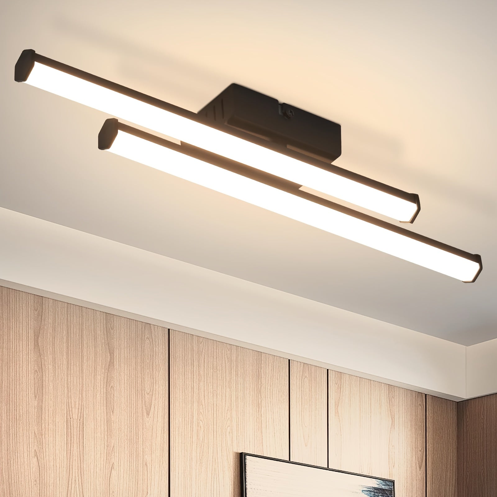 Plafon LED Moderno Preto 3000K – Luz Quente com Design Linear