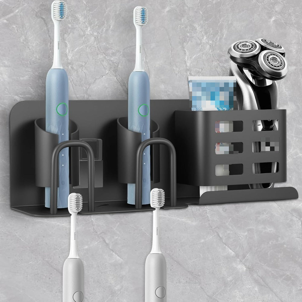 Organizador de Casa de Banho de Parede em Metal Preto com Suporte para Escovas de Dentes