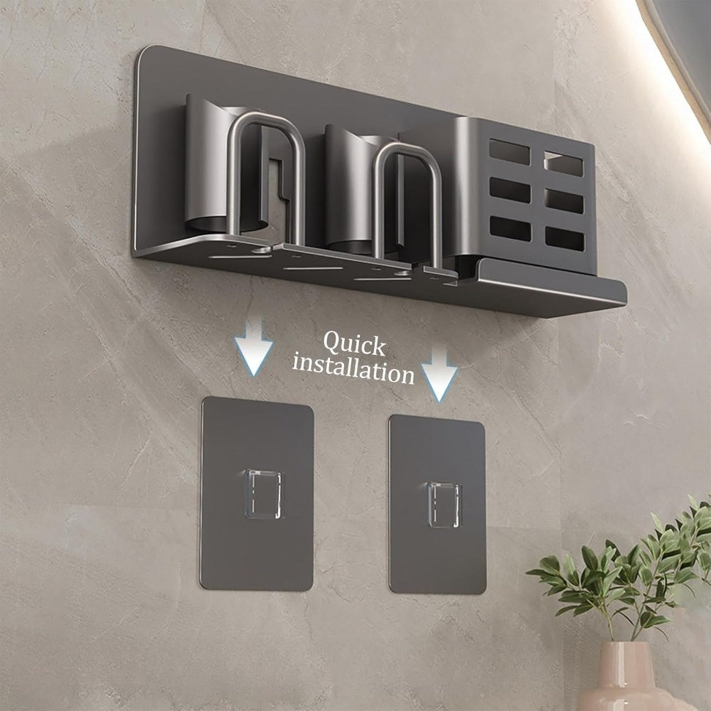 Organizador de Casa de Banho de Parede em Metal Preto com Suporte para Escovas de Dentes