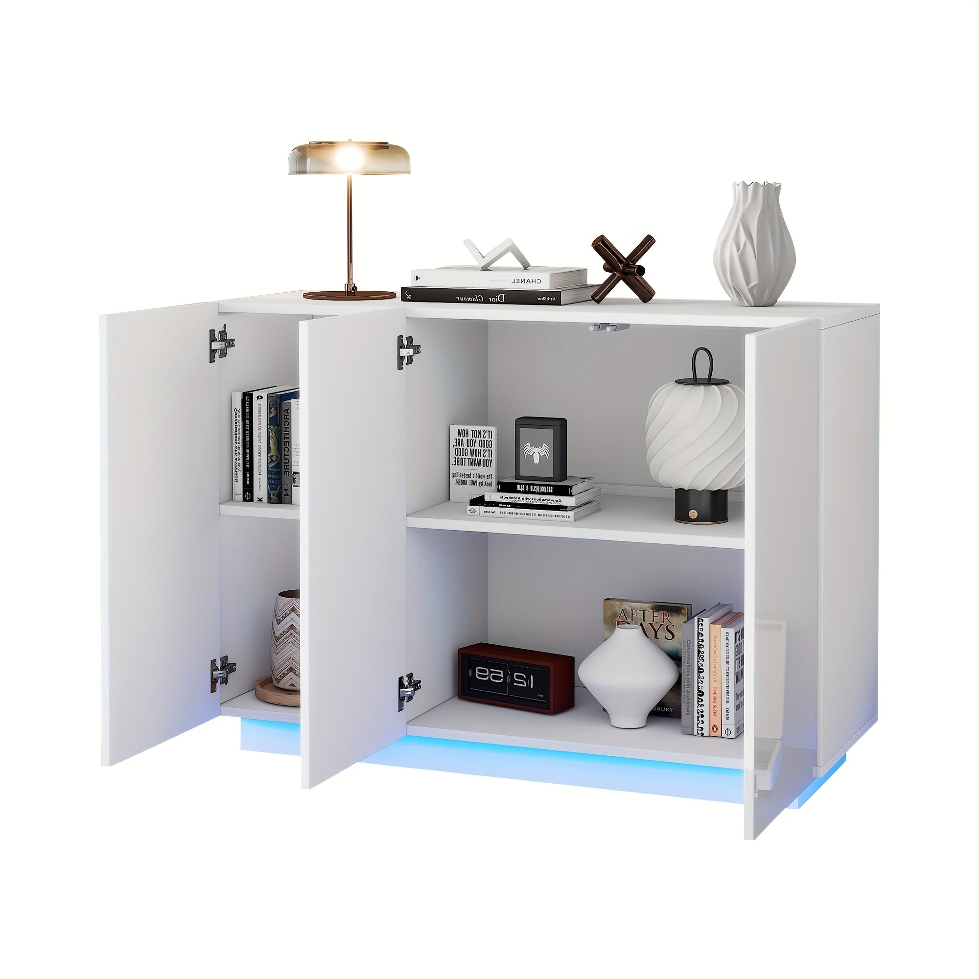 Aparador Moderno Branco Alto Brilho com Gavetas Múltiplas – Móvel de Arrumação 120×40×75 cm