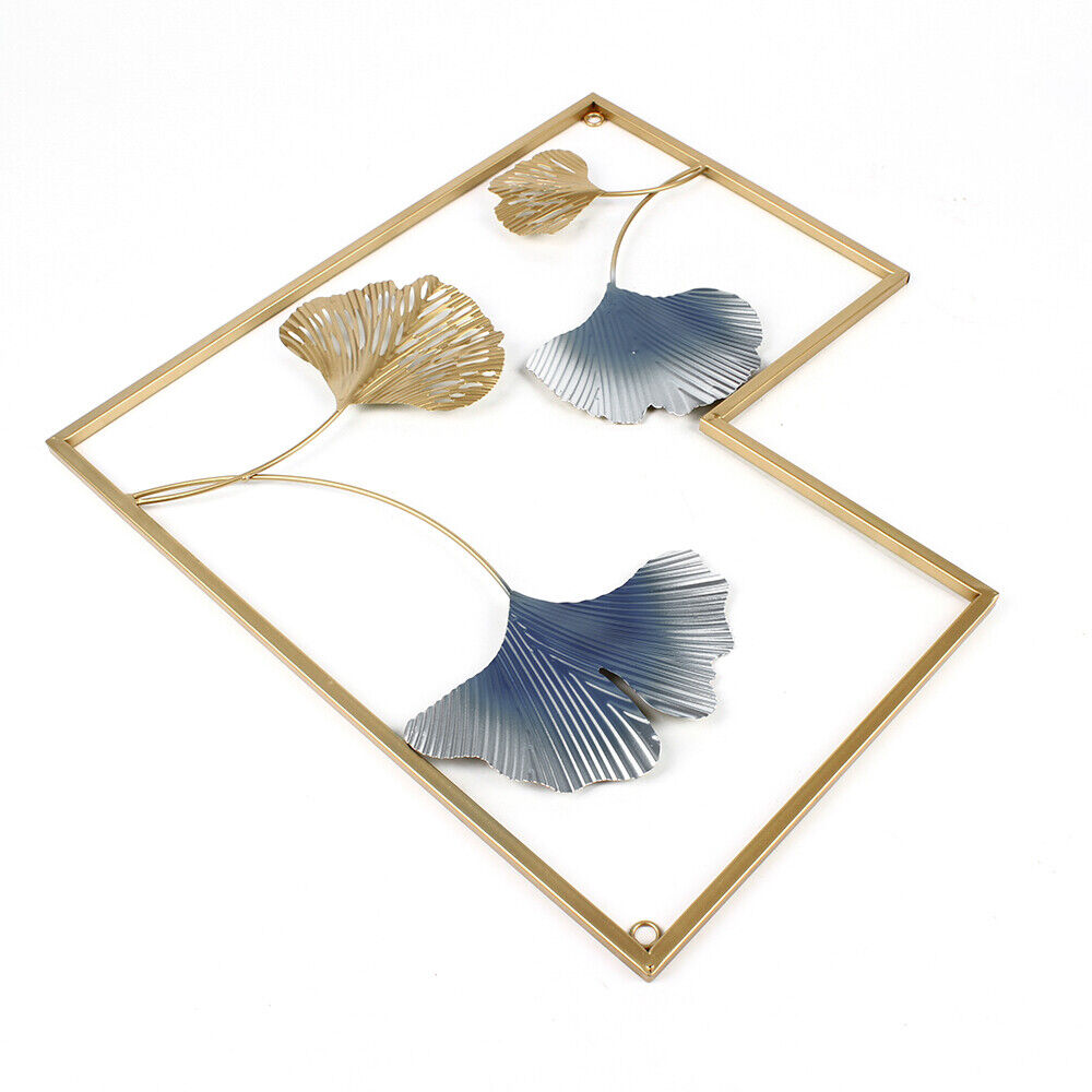 Tríptico de Arte Mural em Metal Folhas Ginkgo Dourado e Azul - 164 cm