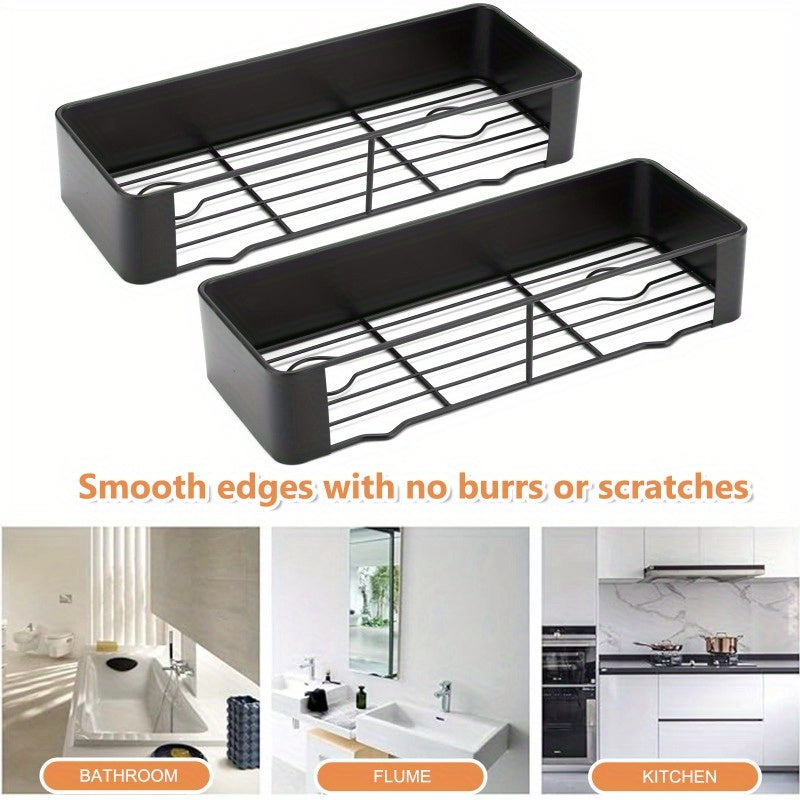 Conjunto Organizador Casa De Banho 2 Prateleiras de Duche Pretas – Alumínio Space, Sem Perfuração, Montagem na Parede