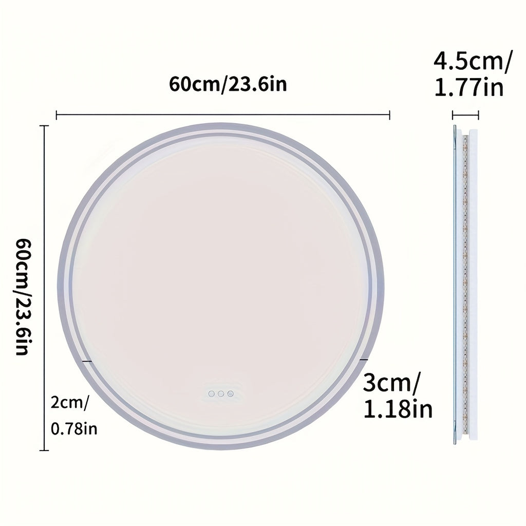Espelho Redondo de Banheiro com Iluminação LED – Antienbaçamento, 3 Tonalidades de Luz, Memória e Desembaçador Integrado