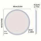 Espelho Redondo de Banheiro com Iluminação LED – Antienbaçamento, 3 Tonalidades de Luz, Memória e Desembaçador Integrado