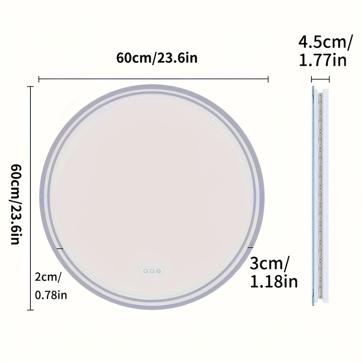 Espelho Redondo de Banheiro com Iluminação LED – Antienbaçamento, 3 Tonalidades de Luz, Memória e Desembaçador Integrado