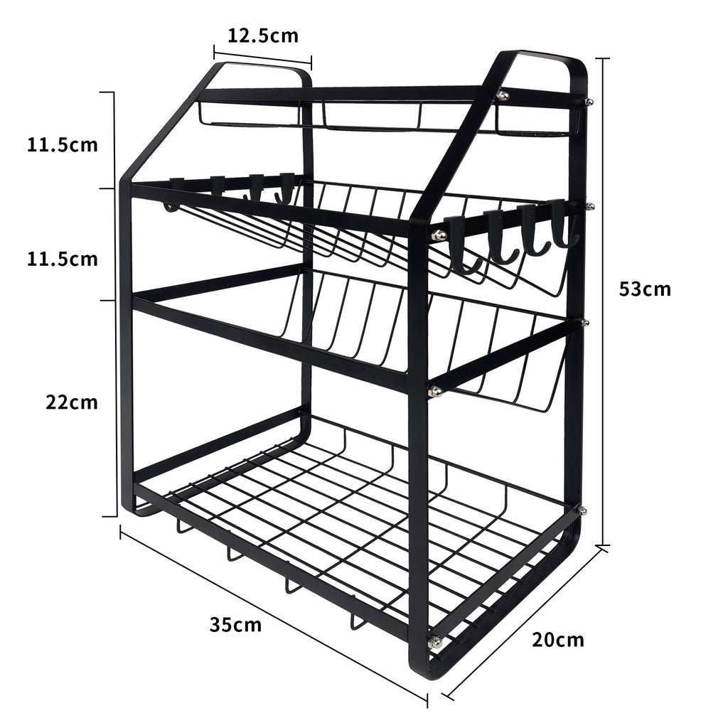 Organizador de Especiarias de Bancada 4 Níveis em Metal Preto