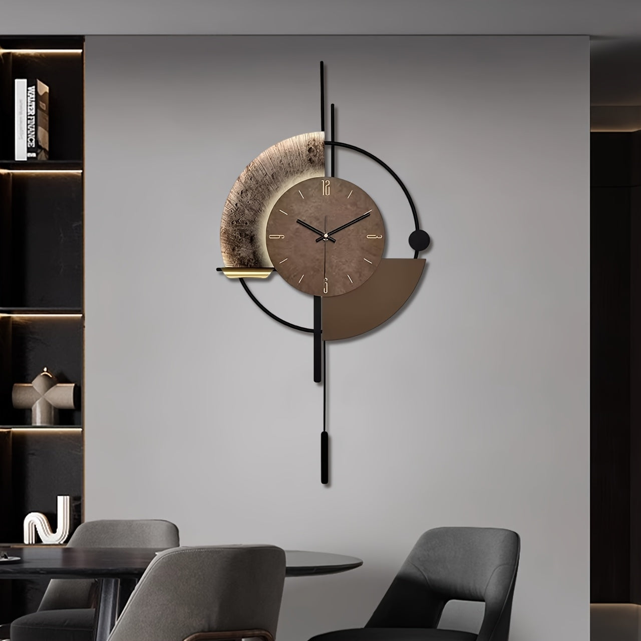 Relógio de Parede Silencioso Preto e Dourado com Movimento Quartz Japonês