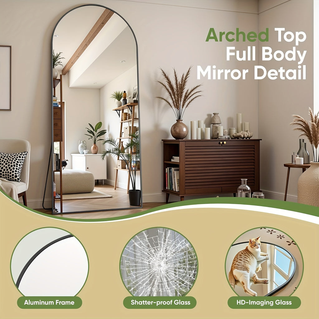 Espelho de Corpo Inteiro Arqueado com Altura Ajustável em Metal