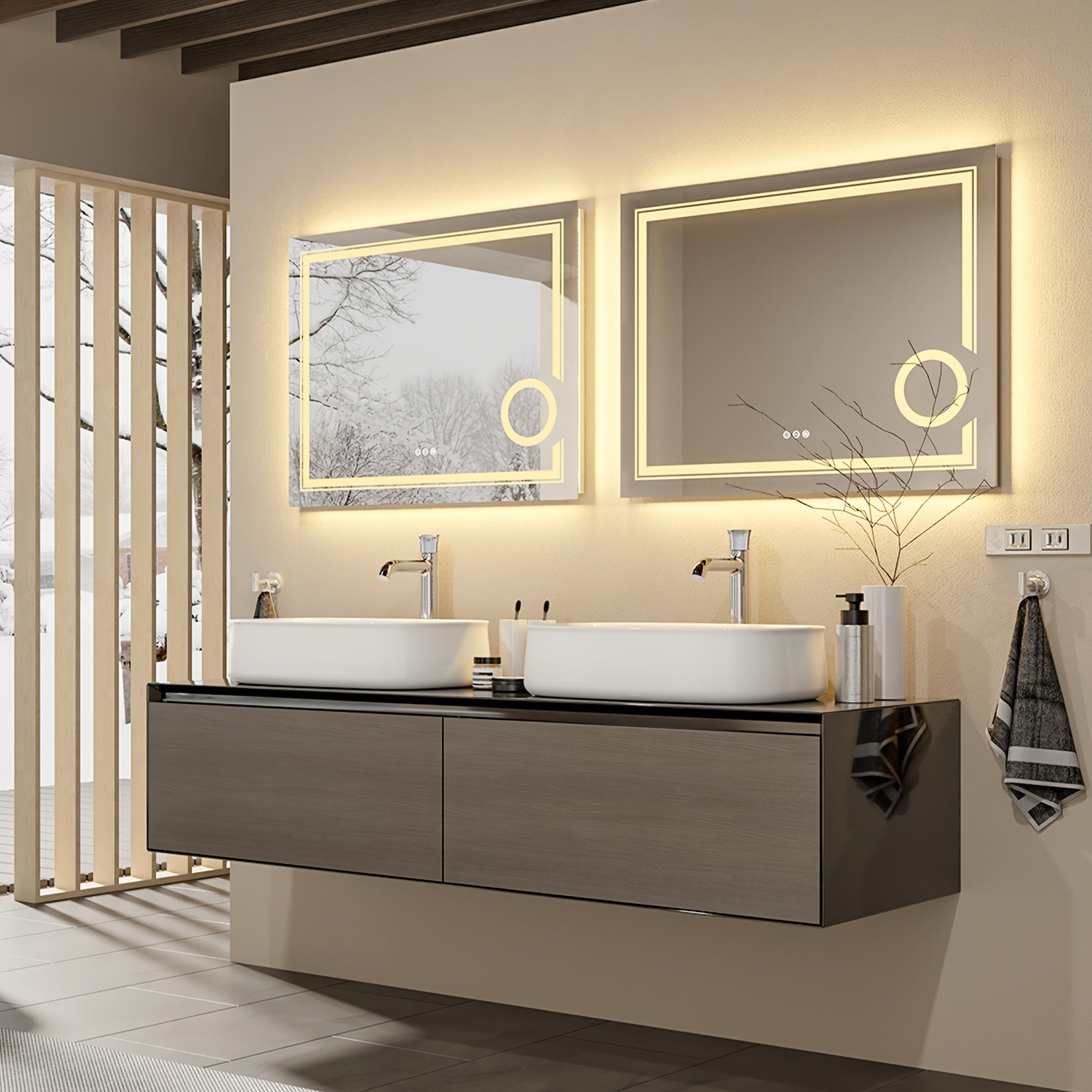 Espelho de Casa de Banho LED 80×60 cm com Aumento 3X, Luz Regulável e Sistema Anti-Embaciamento