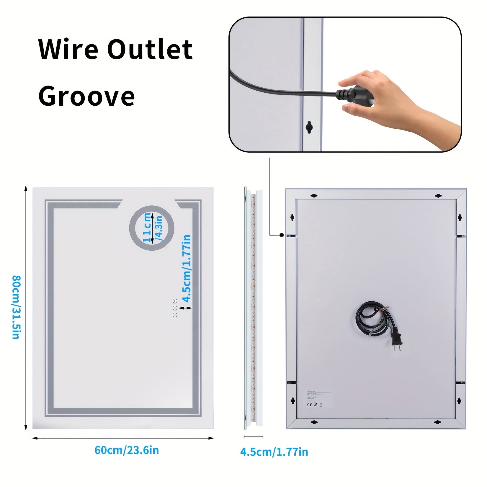 Espelho de Casa de Banho LED 80×60 cm com Aumento 3X, Luz Regulável e Sistema Anti-Embaciamento