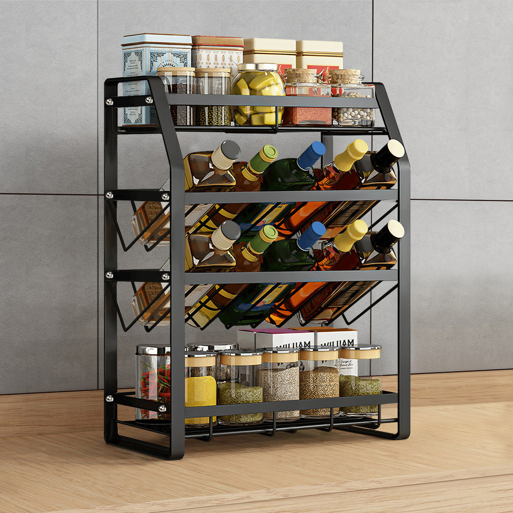Organizador de Especiarias de Bancada 4 Níveis em Metal Preto