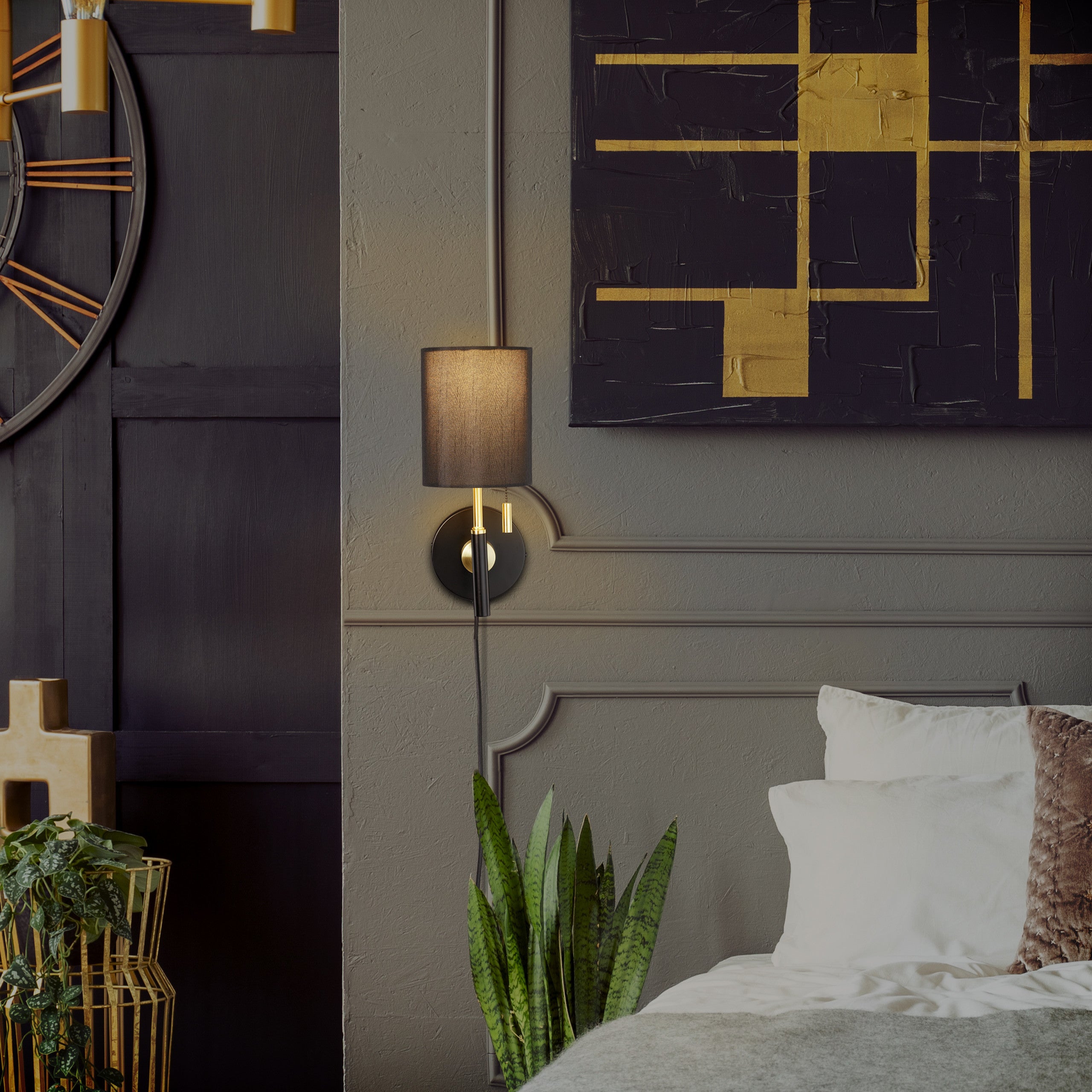 Arandela de Parede Preto e Dourado em Estilo Art Déco