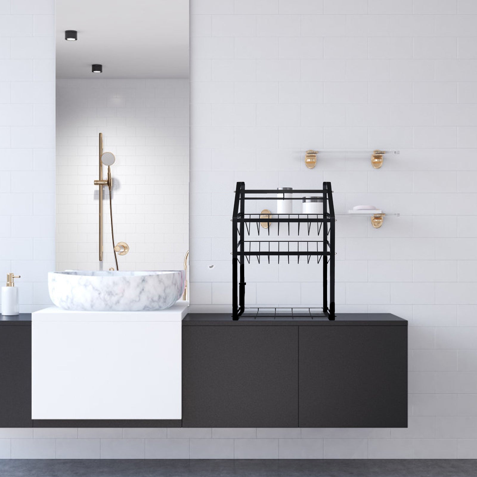 Organizador de Especiarias de Bancada 4 Níveis em Metal Preto