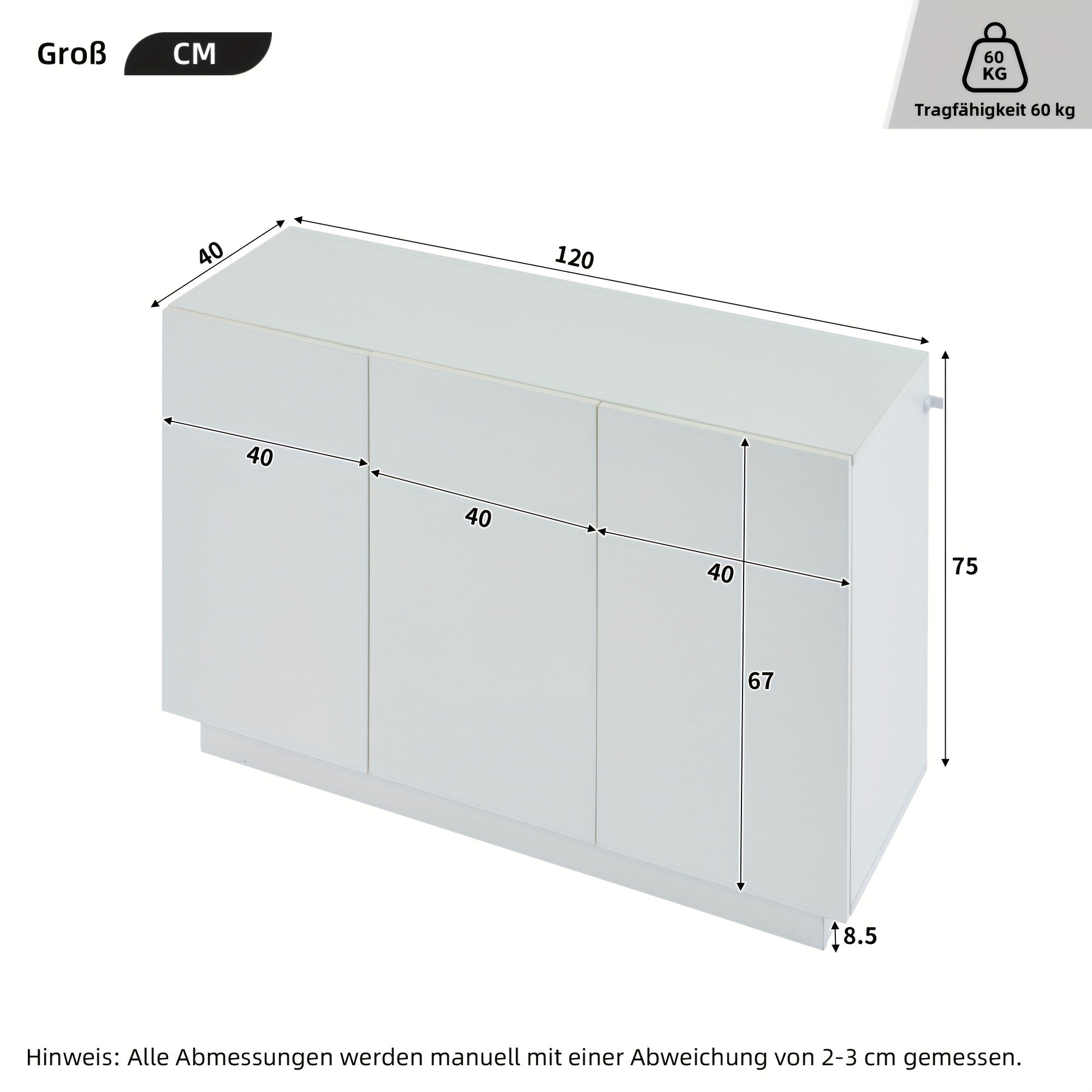 Aparador Moderno Branco Alto Brilho com Gavetas Múltiplas – Móvel de Arrumação 120×40×75 cm