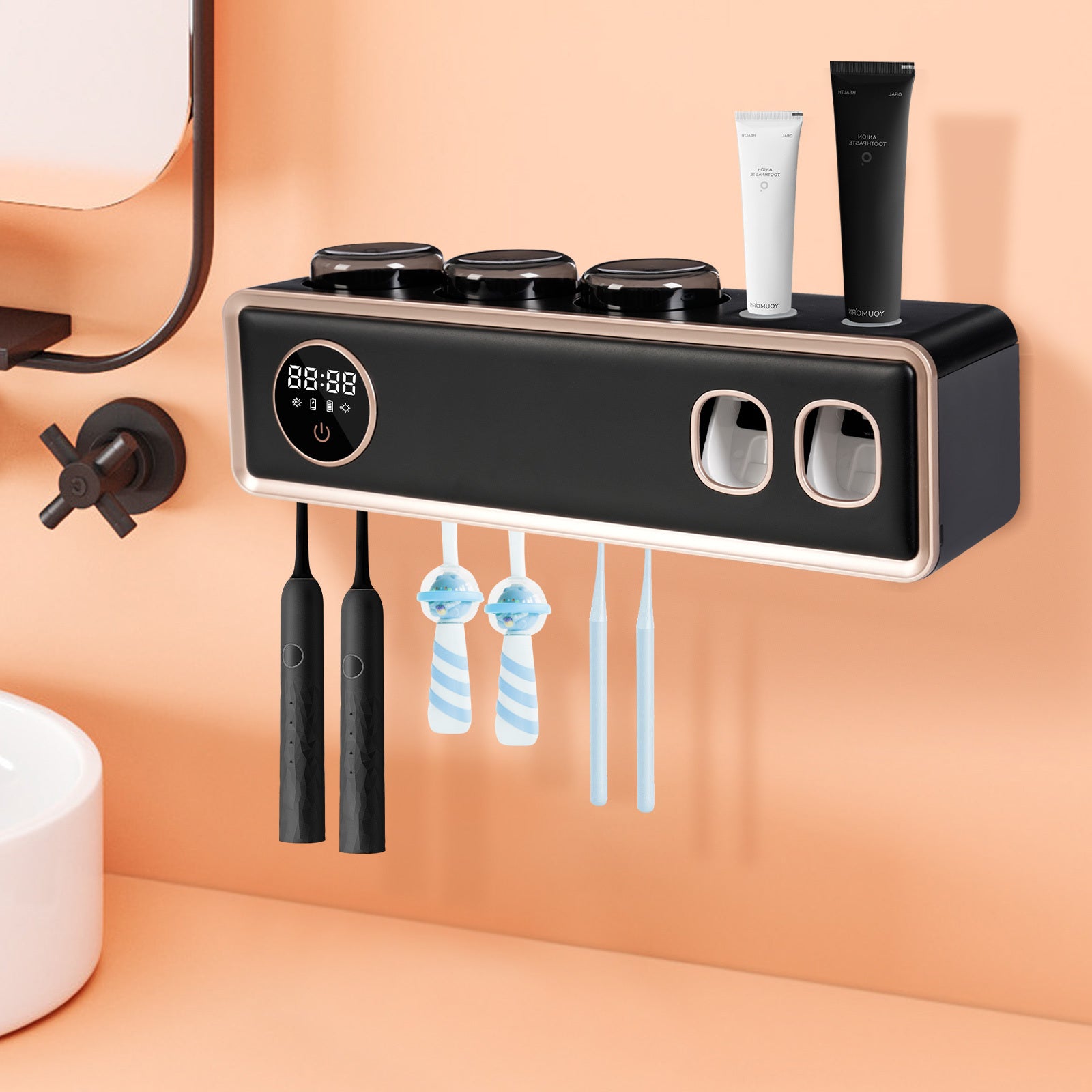 Suporte Minimalista de Parede para Escovas de Dentes – Preto, Montagem Fácil