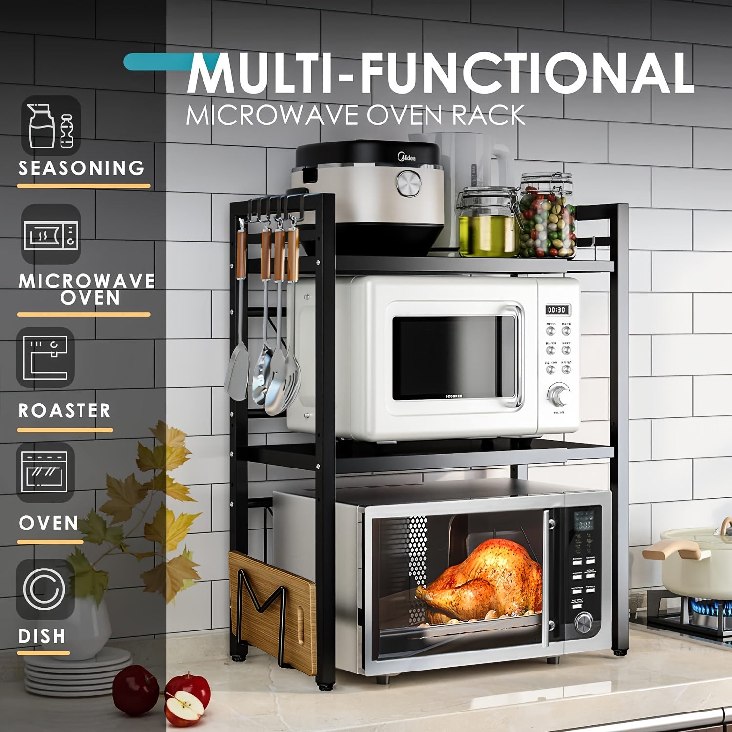 Organizador Extensível para Micro-ondas 3 Níveis em Metal (40-64 cm)