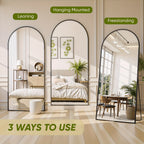 Espelho de Corpo Inteiro Arqueado com Altura Ajustável em Metal