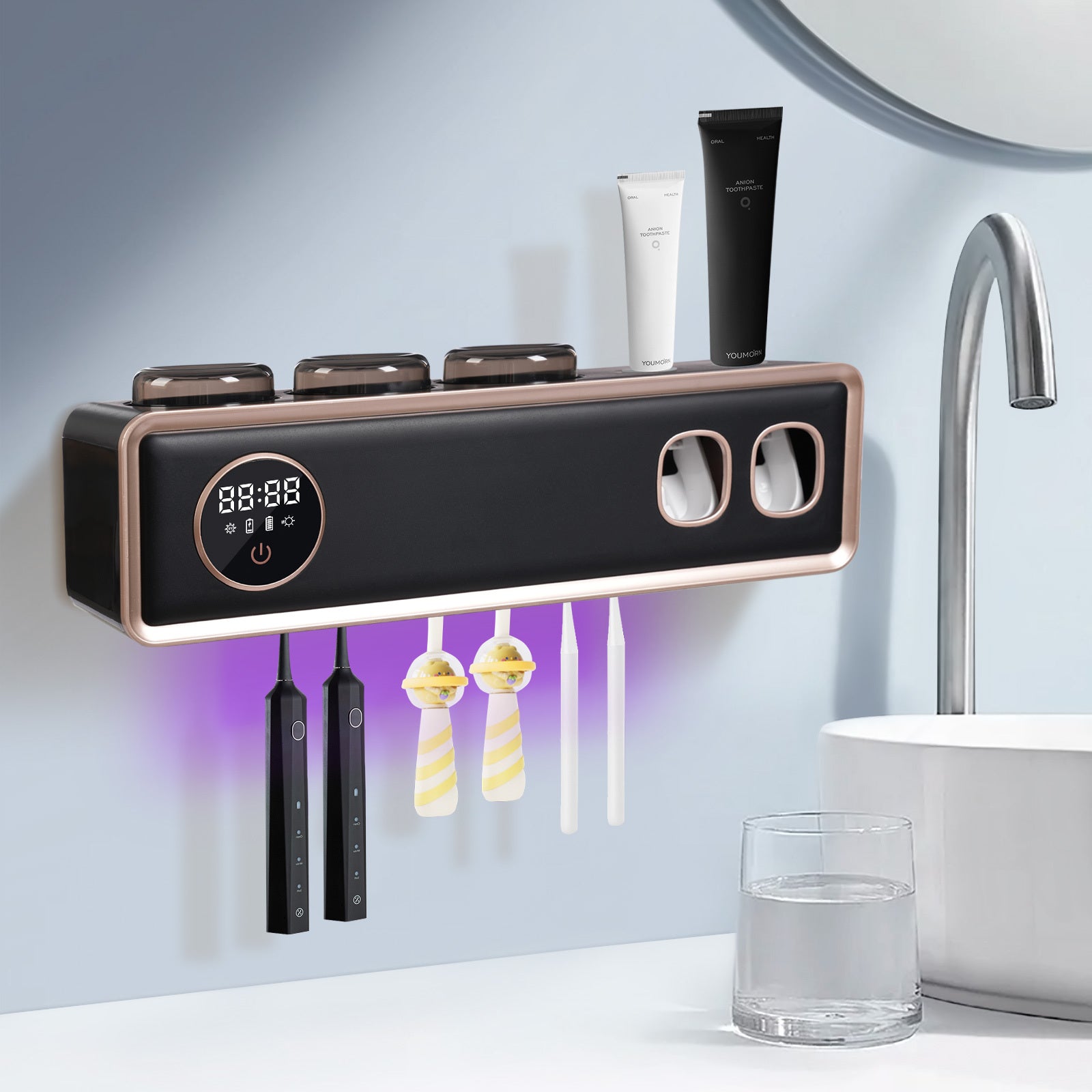 Suporte Minimalista de Parede para Escovas de Dentes – Preto, Montagem Fácil