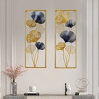 Conjunto 2 Quadros Decorativos em Metal – Folhas de Ginkgo 3D Douradas, 85 × 31 cm