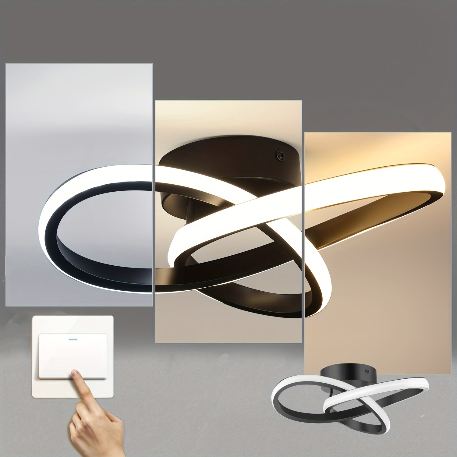 Candeeiro de Teto LED Curvo Dourado 32W – Luz Tricolor Ajustável