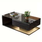 Mesa de Centro Branco Alto Brilho com Detalhe em Madeira e Tampa de Vidro