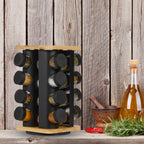 Carrossel de Especiarias em Preto/Natural em Vidro – Organizador Giratório de Temperos para Banca