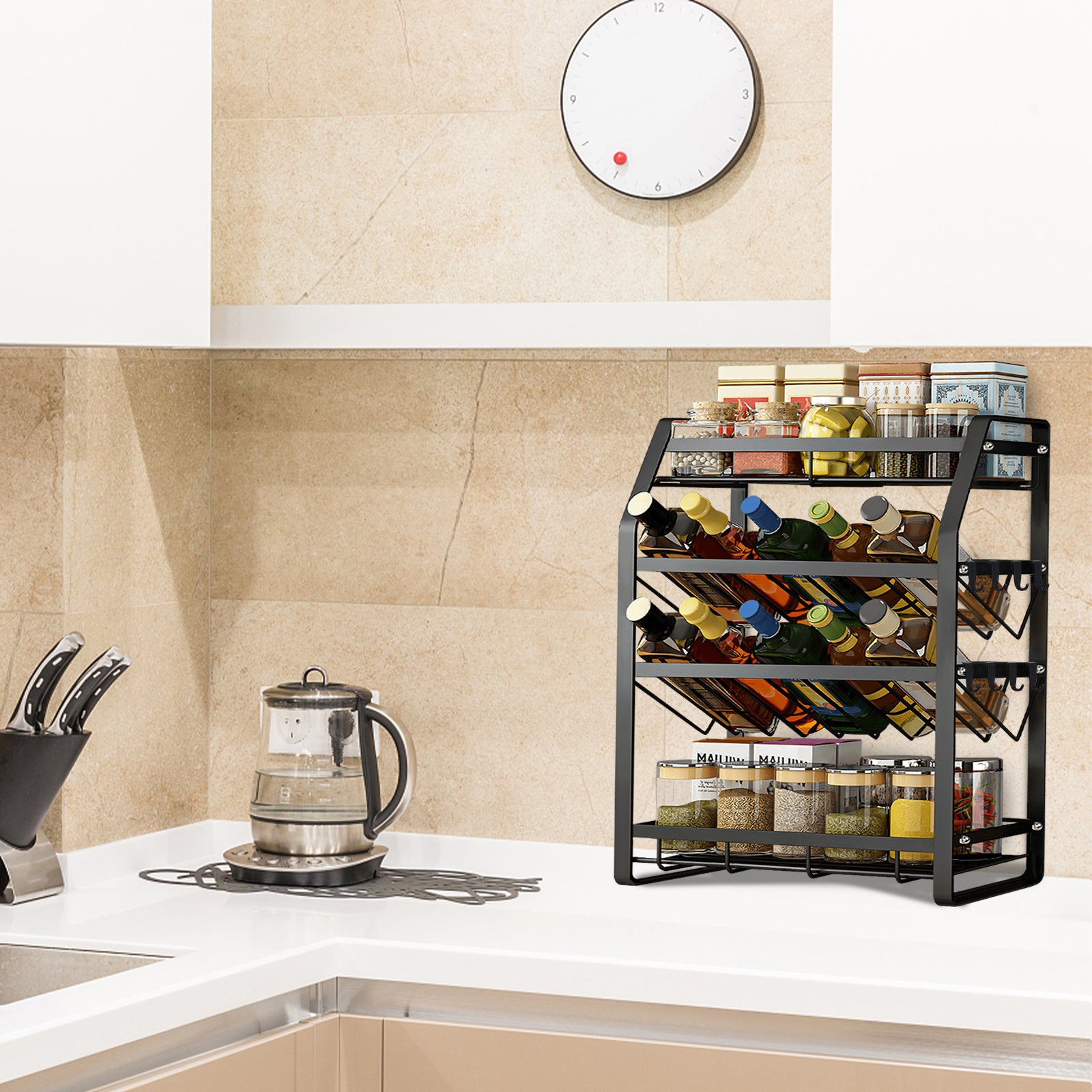 Organizador de Especiarias de Bancada 4 Níveis em Metal Preto