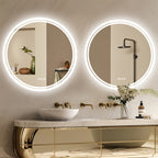 Espelho Redondo de Banheiro com Iluminação LED – Antienbaçamento, 3 Tonalidades de Luz, Memória e Desembaçador Integrado