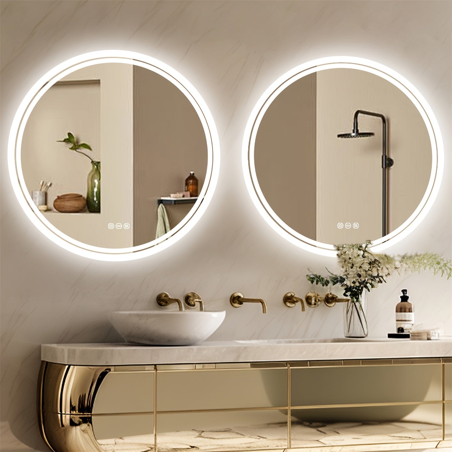 Espelho Redondo de Banheiro com Iluminação LED – Antienbaçamento, 3 Tonalidades de Luz, Memória e Desembaçador Integrado