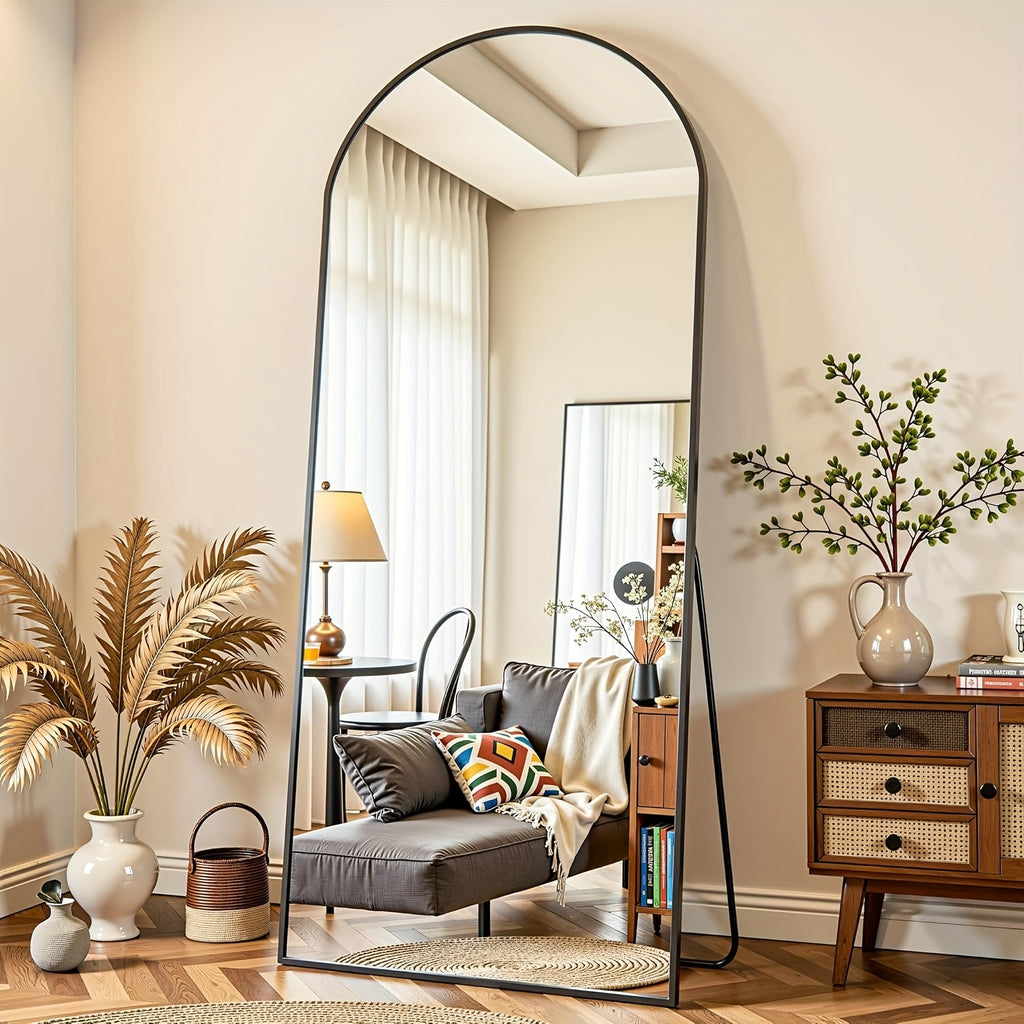 Espelho de Corpo Inteiro Arqueado com Altura Ajustável em Metal