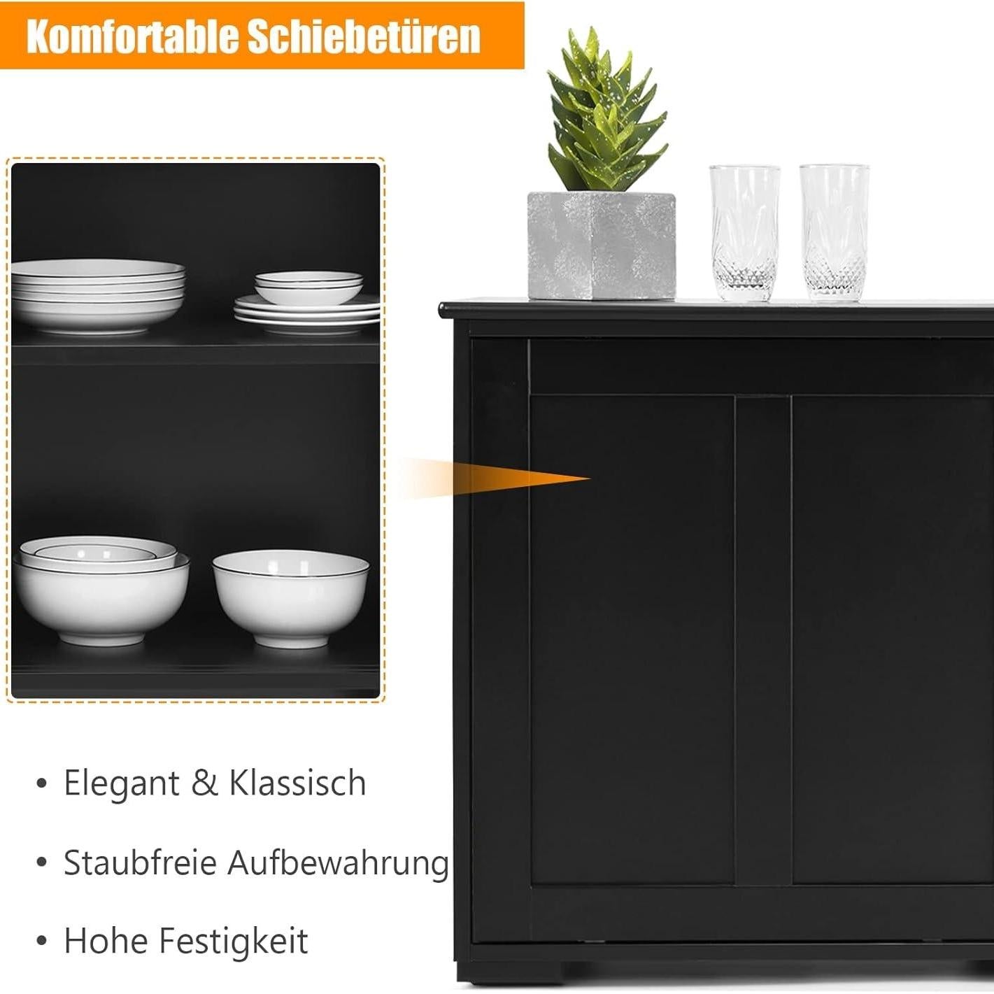 Aparador de Cozinha com Portas de Correr – Móvel Lateral com Prateleira Ajustável 107×33×60 cm