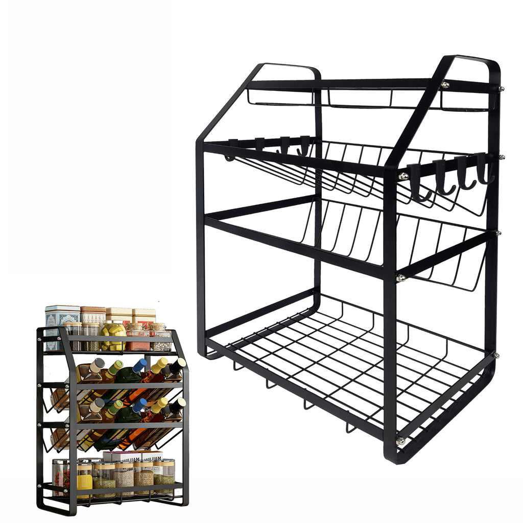 Organizador de Especiarias de Bancada 4 Níveis em Metal Preto