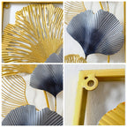 Conjunto 2 Quadros Decorativos em Metal – Folhas de Ginkgo 3D Douradas, 85 × 31 cm