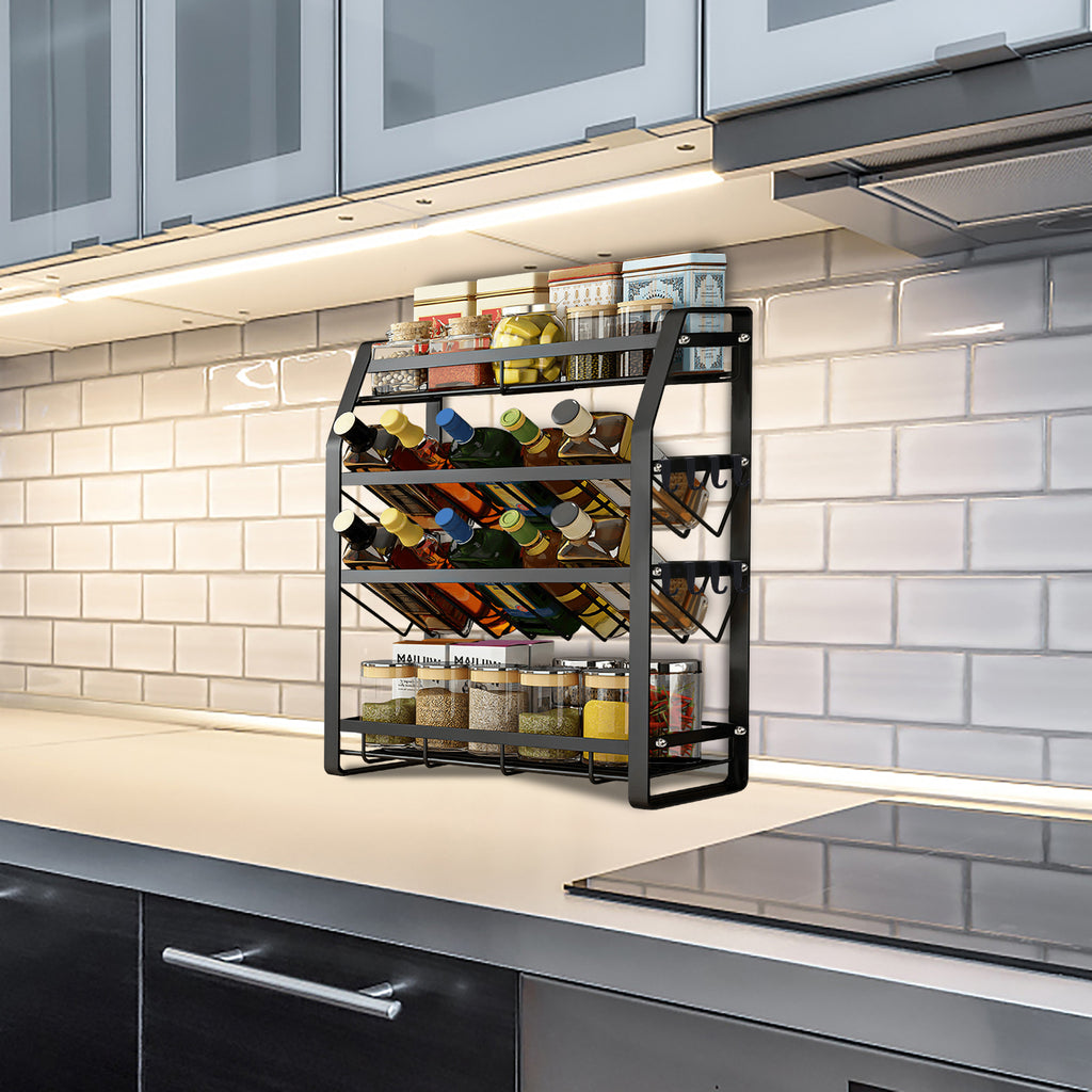 Organizador de Especiarias de Bancada 4 Níveis em Metal Preto