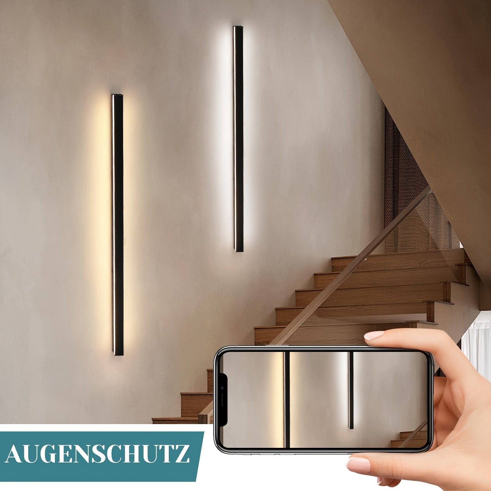 Aplique de Parede LED Moderno 100 cm Preto – Rotativo, Indireto e Dimável