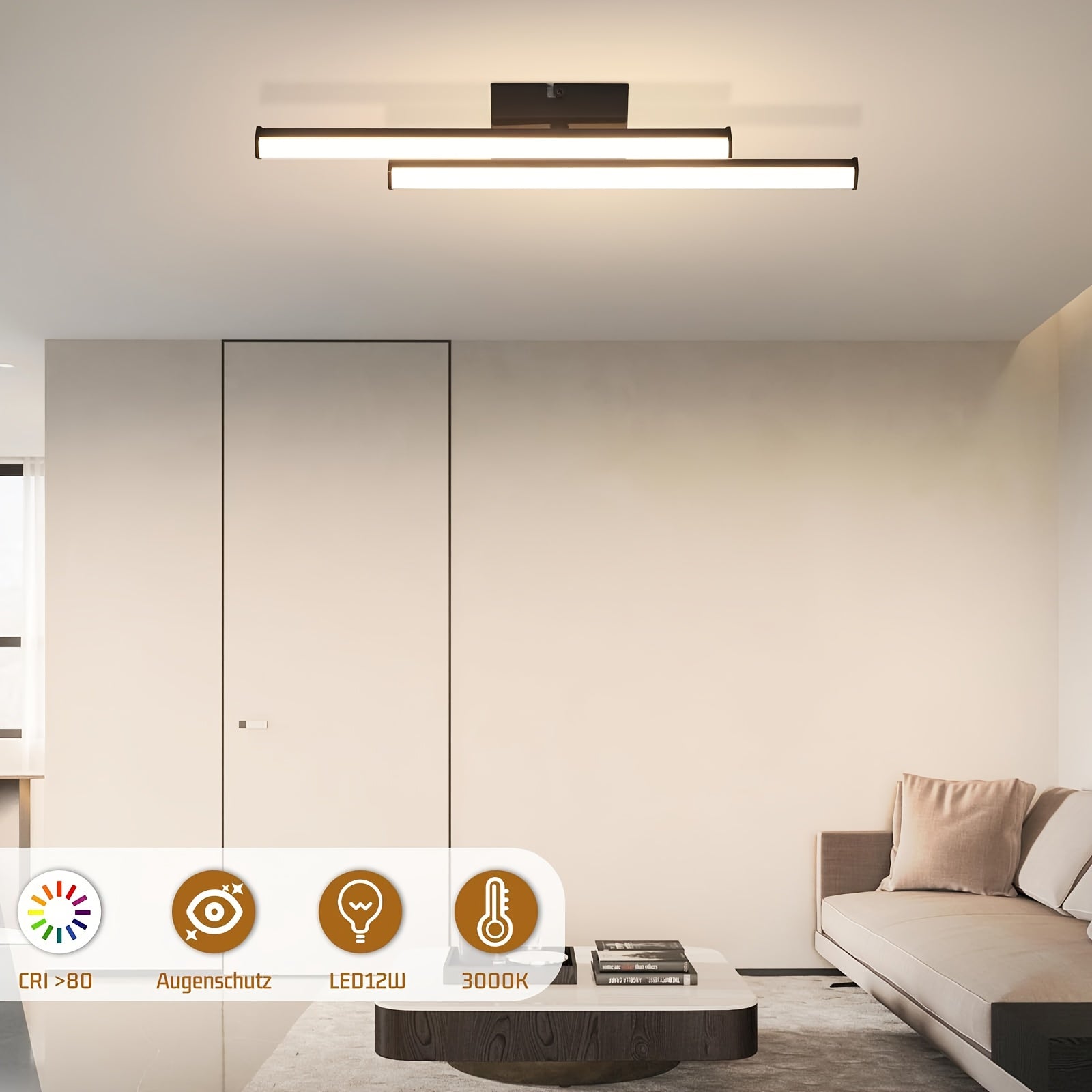 Plafon LED Moderno Preto 3000K – Luz Quente com Design Linear