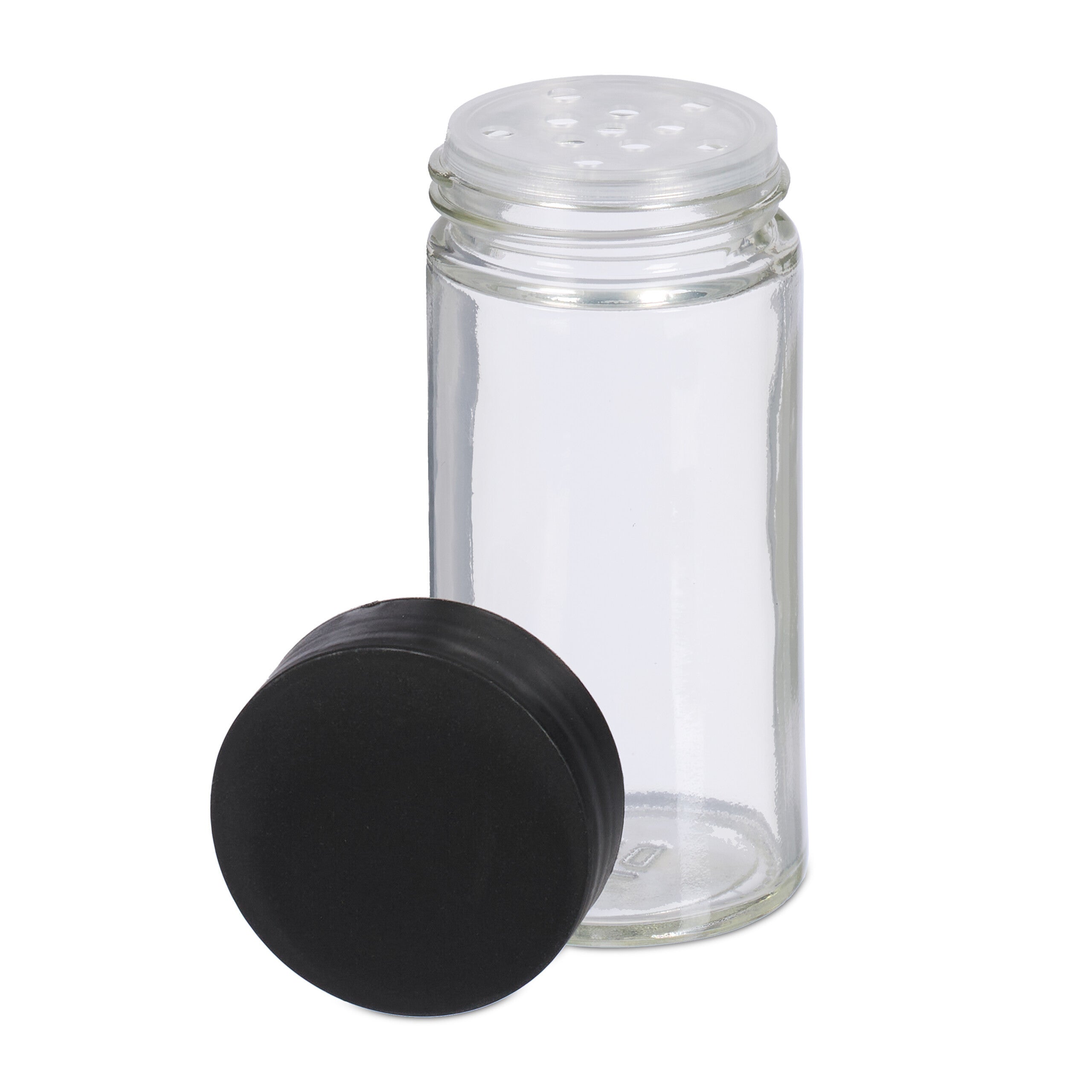 Carrossel de Especiarias em Preto/Natural em Vidro – Organizador Giratório de Temperos para Banca