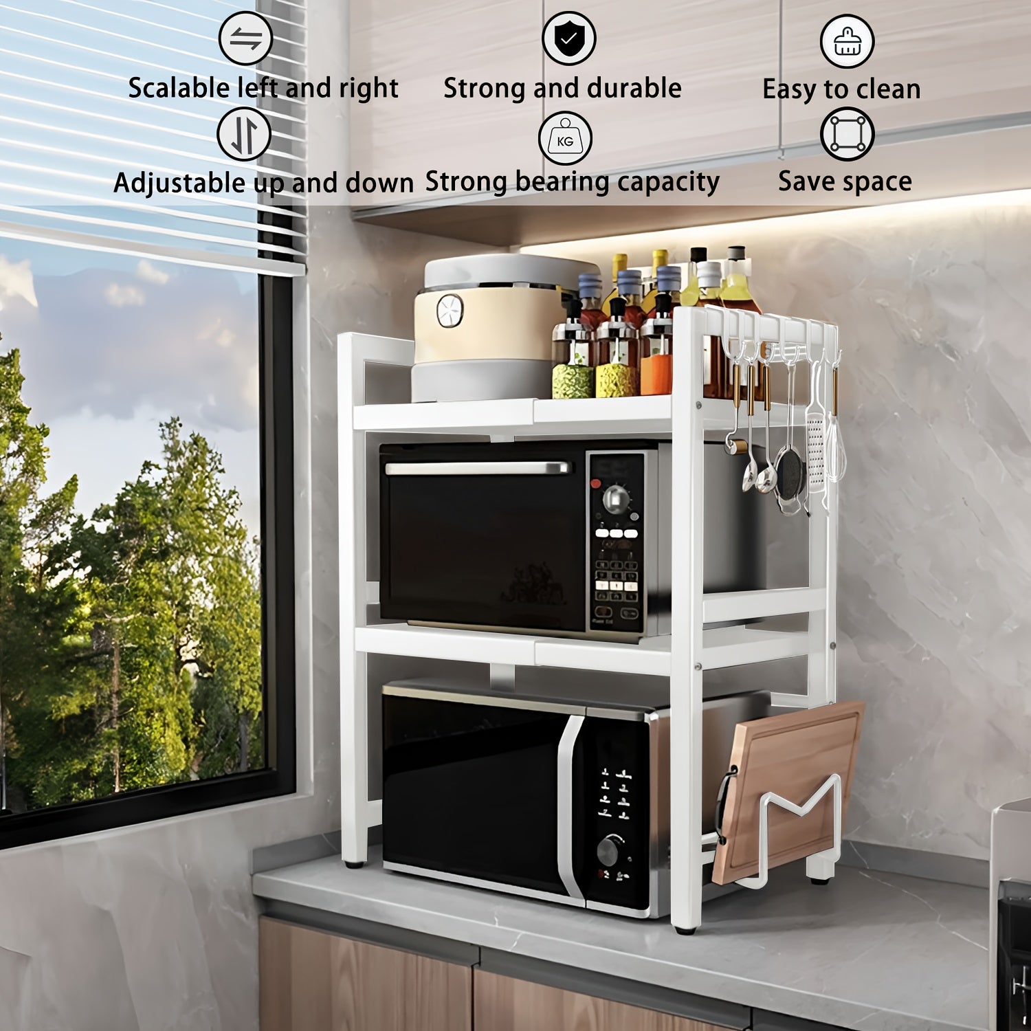 Organizador Extensível para Micro-ondas 3 Níveis em Metal (40-64 cm)